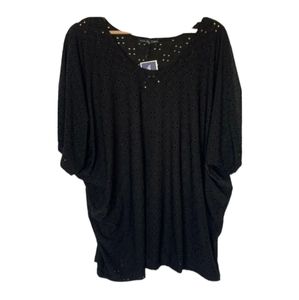 Kim & Cami black Eyelet Cutout Dolman Top